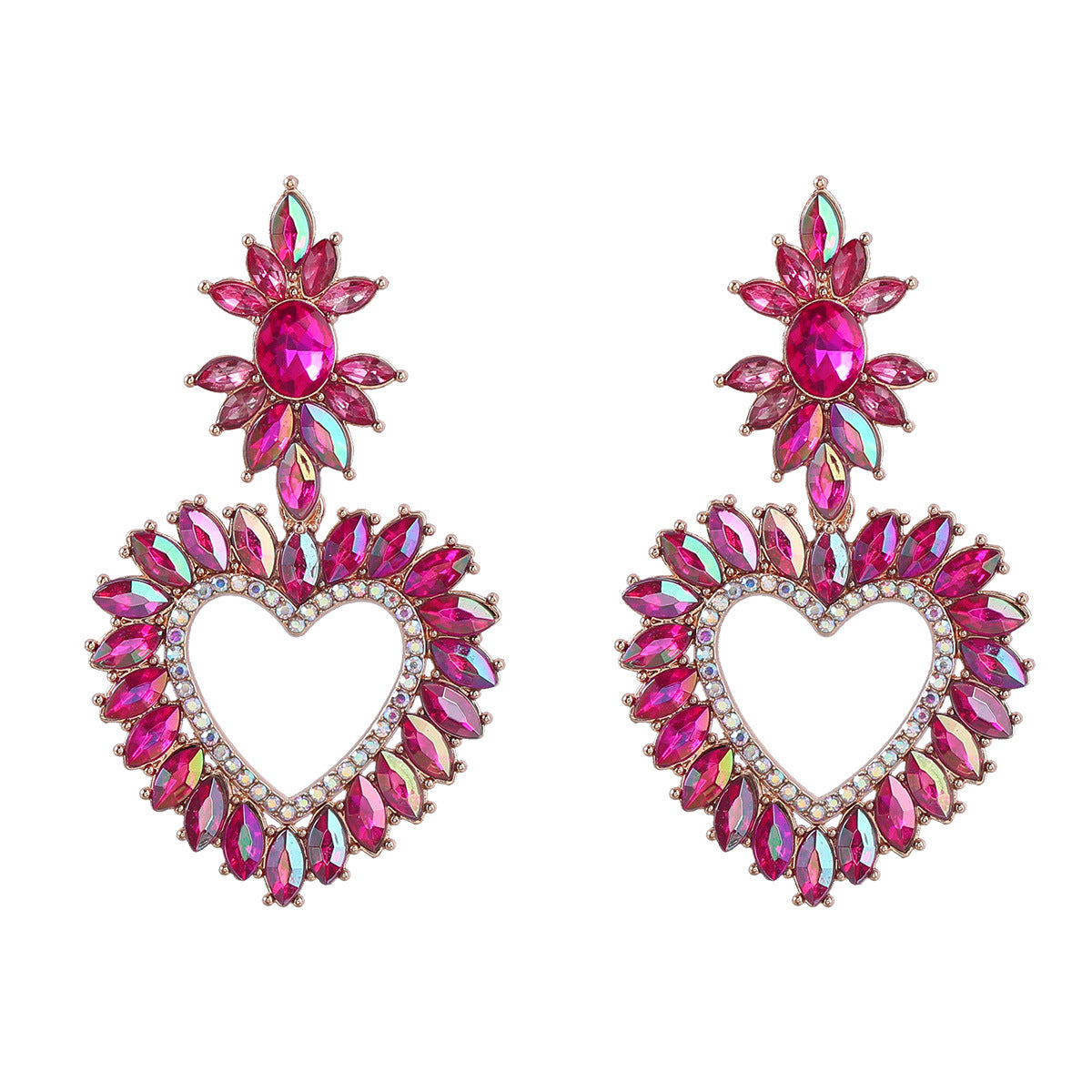Wholesale Alloy Color Diamond Flower Love Shape Gemstone Earrings